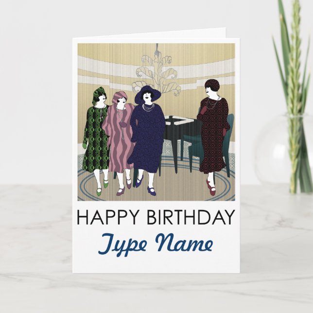 Mah Jongg Flappers Lounge Birthday Card (Front)