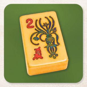 Mah Jongg Flower Tile Square Paper Coaster