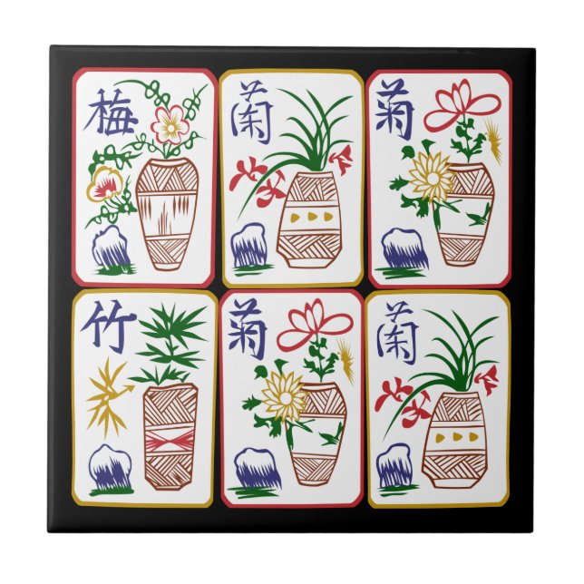 Mah Jongg Flowers & One Circles Ceramic Tile (Front)