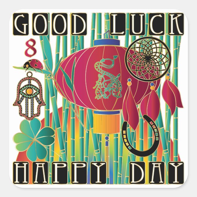 Mah Jongg Good Luck Happy Day Square Sticker (Front)