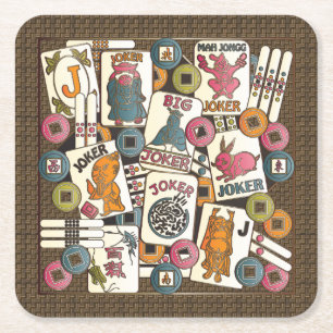 Mah Jongg Jokers Square Paper Coaster