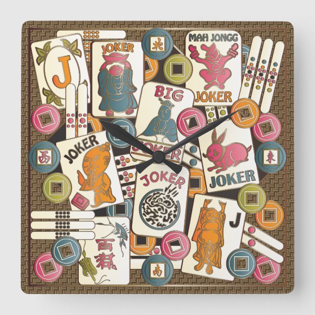 Mah Jongg Jokers Square Wall Clock (Front)