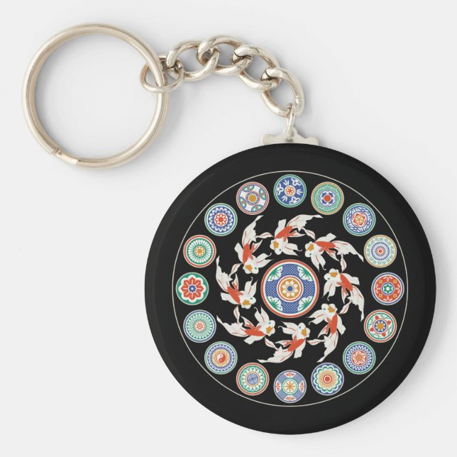 Mah Jongg Koi Round Paper Key Ring (Front)