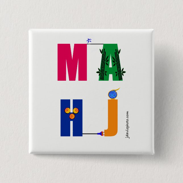Mah Jongg MAHJ pin. 15 Cm Square Badge (Front)
