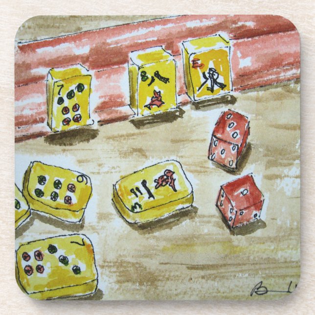Mah Jongg (mahjong) 6 Plastic Coasters with Cork (Front)
