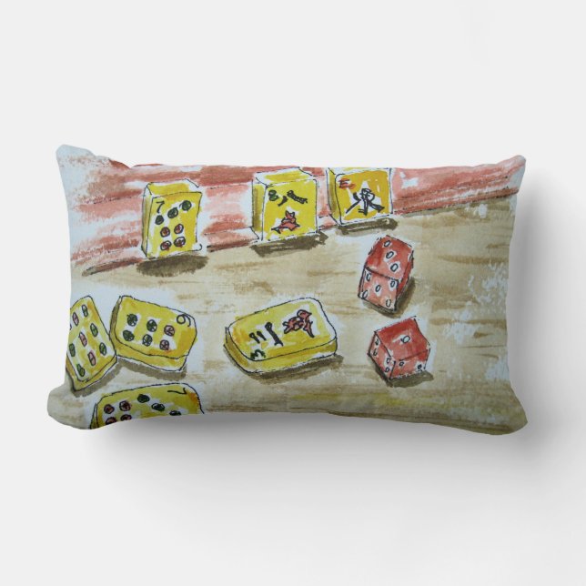 Mah Jongg (mahjong) Throw Pillow Lumbar 13" x 21" (Front)