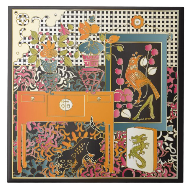 Mah Jongg Orange Table Ceramic Tile (Front)