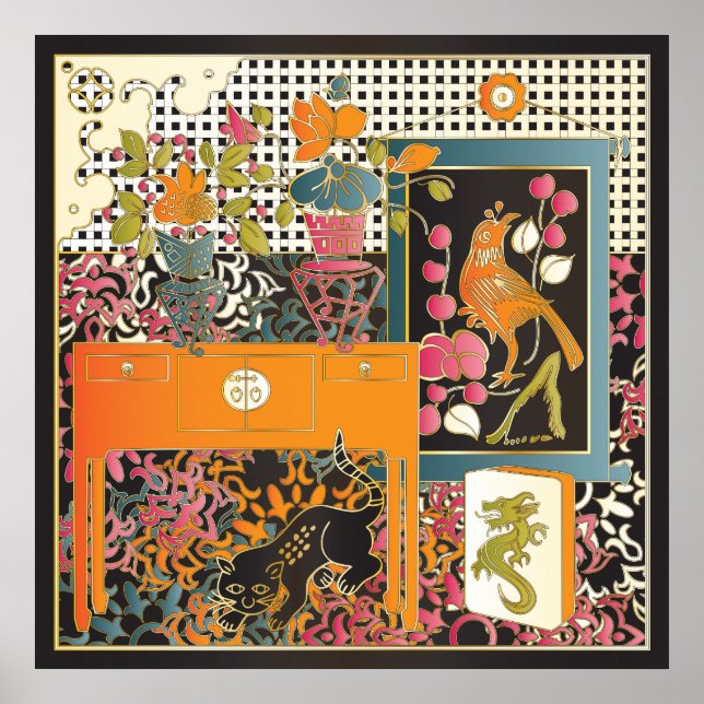 Mah Jongg Orange Table Poster (Front)