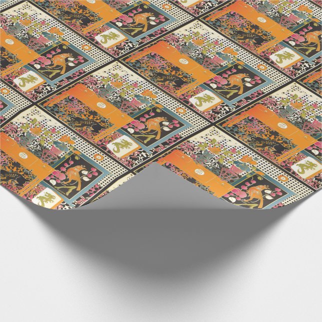 Mah Jongg Orange Table Wrapping Paper (Corner)
