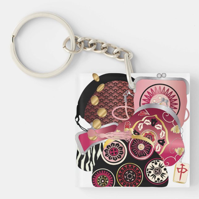 Mah Jongg Purses Red/Blue Keychain (Front)