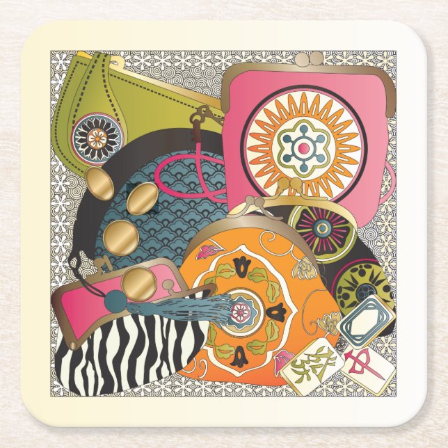 Mah Jongg Purses Square Paper Coaster (Front)