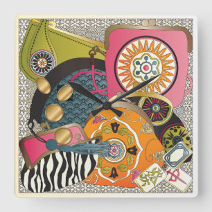 Mah Jongg Purses Square Wall Clock