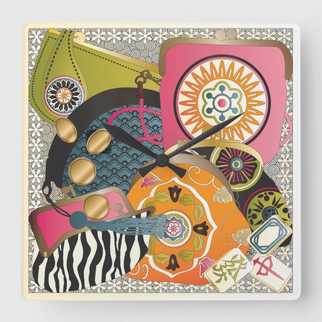 Mah Jongg Purses Square Wall Clock (Front)