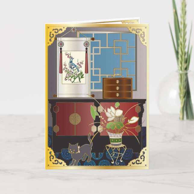 Mah Jongg Red Cabinet Blank Card (Front)