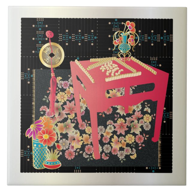 Mah Jongg Red Table Ceramic Tile (Front)