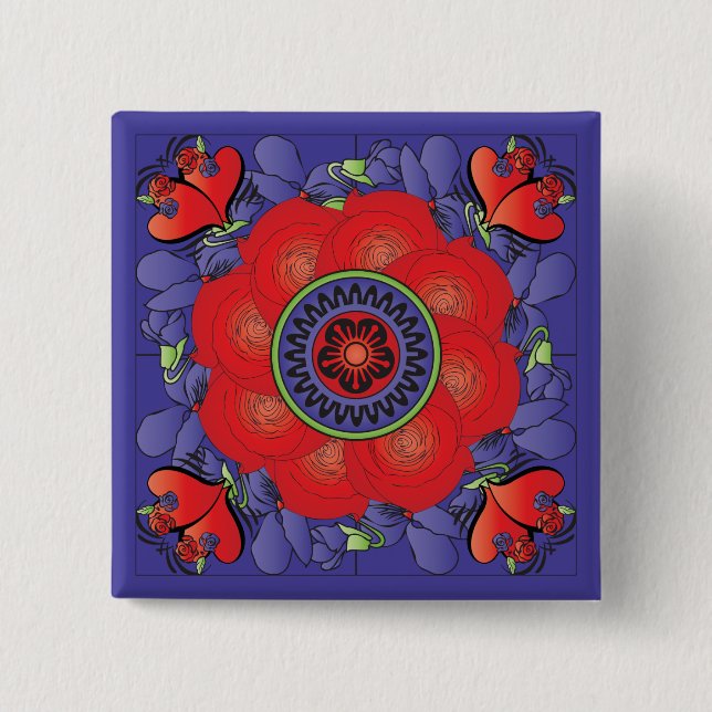 Mah Jongg Roses Button (Front)