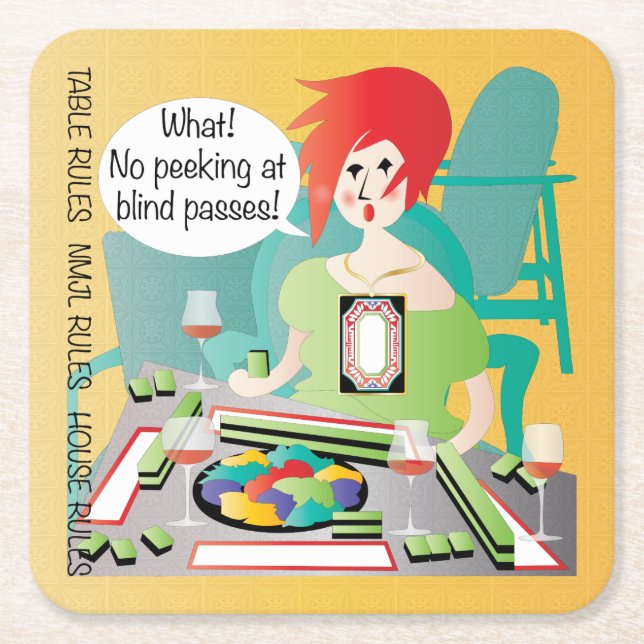 Mah Jongg Sayings Peek Pass Square Paper Coaster (Front)