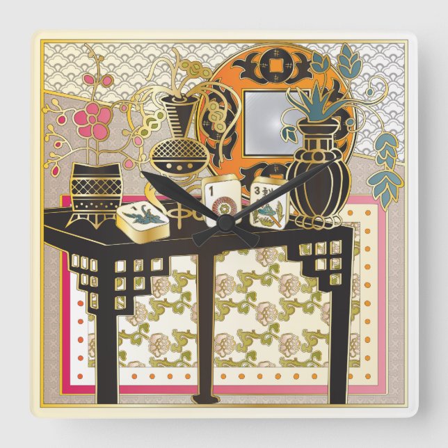 Mah Jongg Table Square Wall Clock (Front)