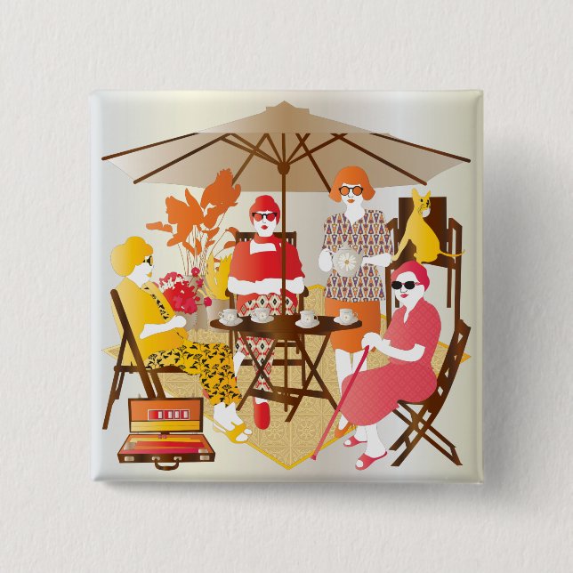 Mah Jongg Tea Party 15 Cm Square Badge (Front)