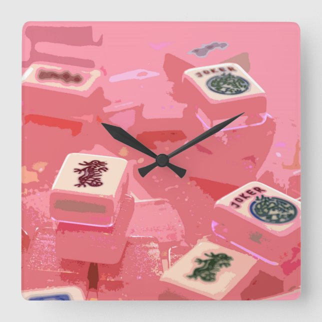 Mah Jongg Tiles Clock in Pink (Front)