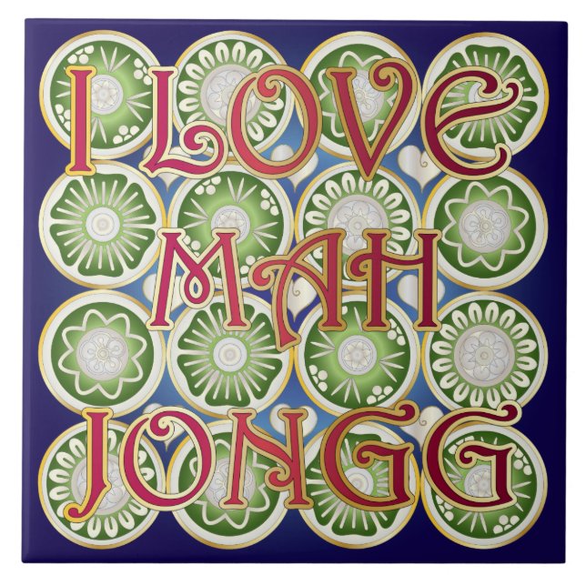 Mah Jongg Valentine I Love MJ Ceramic Tile (Front)