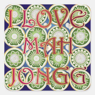 Mah Jongg Valentine I Love MJ Square Sticker