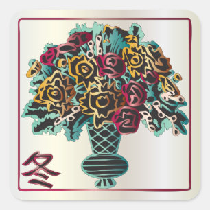 Mah Jongg Winter Vase Square Sticker