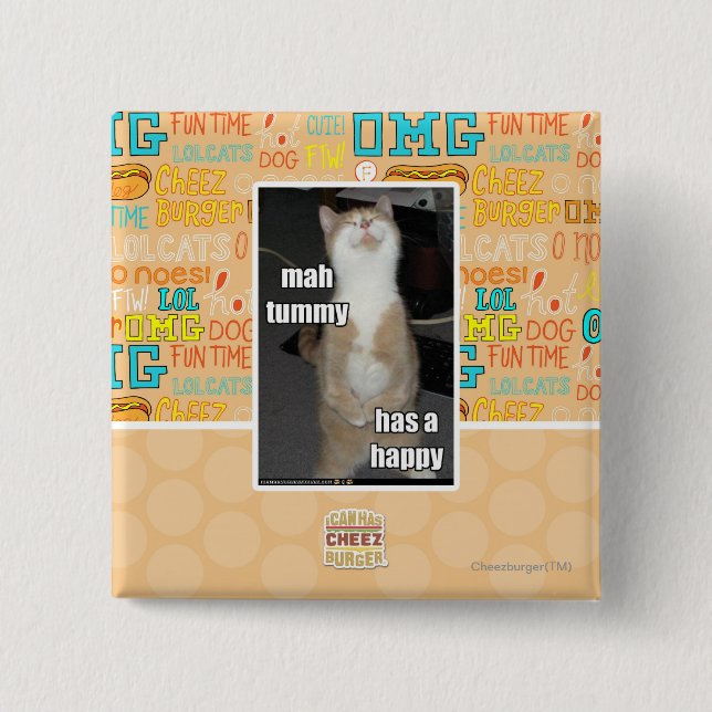 Mah tummy has a happy 15 cm square badge (Front)