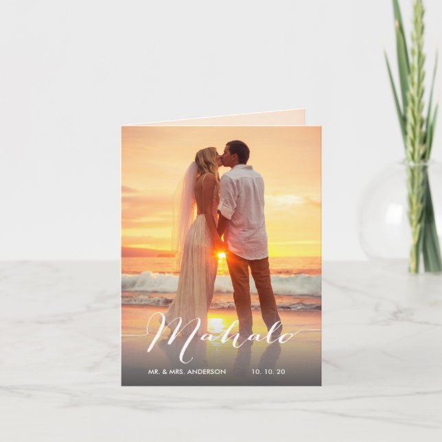 Mahalo 2 Photo Wedding Thank You Note Card (Front)