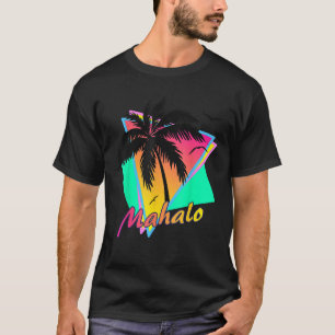 Mahalo 80s Tropical Summer Beach Palm Tree Sunset T-Shirt