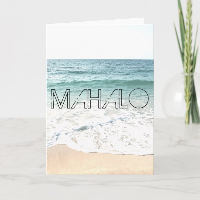 Mahalo. Hawaiian Tropical Sandy Beach Thank You Card (Front)