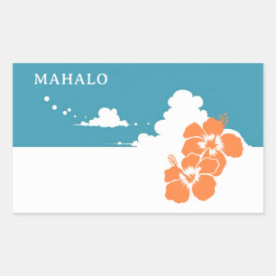 MAHALO Hibiscus Blue Sky Rectangle Rectangular Sticker