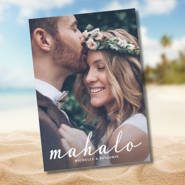 Mahalo Modern Elegant Wedding Thank You Photo Card (Creator Uploaded)