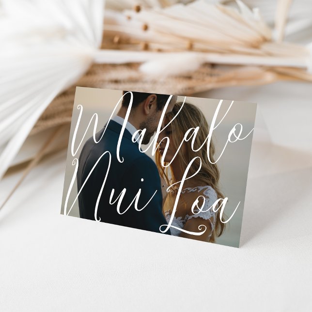 Mahalo Nui Loa | Hawaiian Wedding Photo Thank You Card (Creator Uploaded)