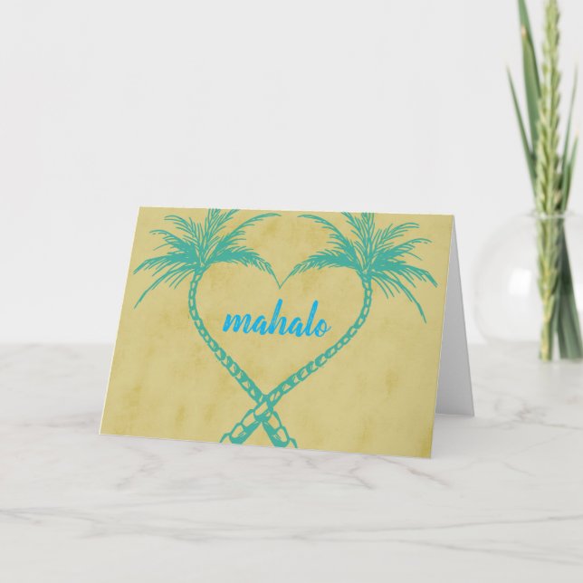 “Mahalo” Palm Trees Heart Thank You Card (Front)