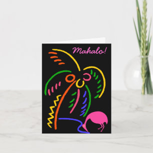 Mahalo Thank You Card Hawaiian night Flamingo palm