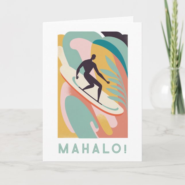 Mahalo thank you card, surfer design card (Front)