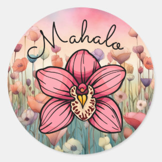 Mahalo Thank You Orchid Flower Classic Round Sticker