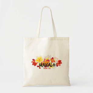 Mahalo Thank You Watercolor Plumeria Tote Bag