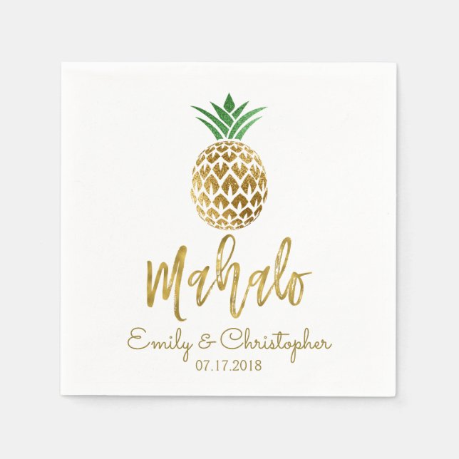 Mahalo Tropical Hawaiian Pineapple Wedding White Napkin (Front)