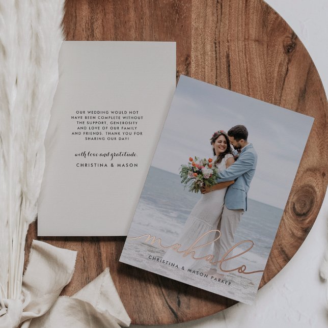 Mahalo | Wedding Photo Foil Thank You Card (Creator Uploaded)
