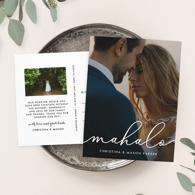 Mahalo | Wedding Photo Thank You Postcard (Creator Uploaded)