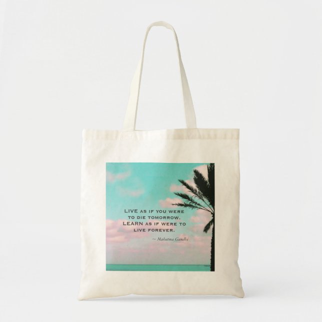 Mahatma Gandhi Quote, Tropical Beach,Inspirational Tote Bag (Front)