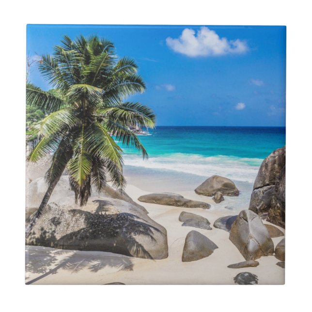 Mahe Seychelles Carana Beach gift Poster Ceramic Tile (Front)