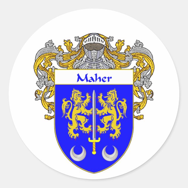 Maher Coat of Arms (Mantled) Classic Round Sticker (Front)