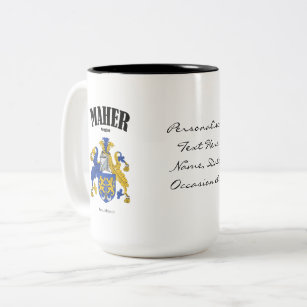 Maher Family Crest, Translation & Meaning Two-Tone Coffee Mug