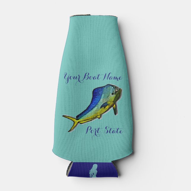 Mahi Mahi Custom Boat Name Bottle Cooler (Front)