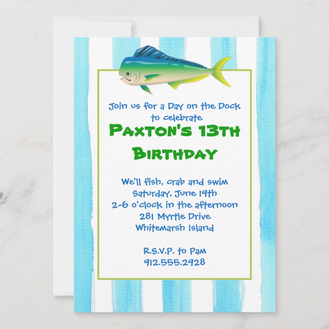 Mahi Mahi Fishing Party Invitation (Front)