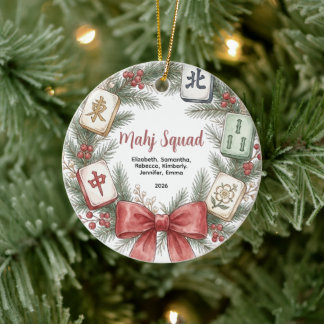 Mahj Squad Christmas Mahjong Group Holiday Wreath Ceramic Ornament