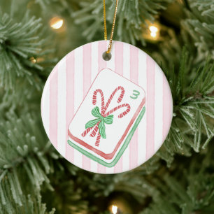 Mahj-y Christmas Candy Cane Mahjong Ceramic Ornament